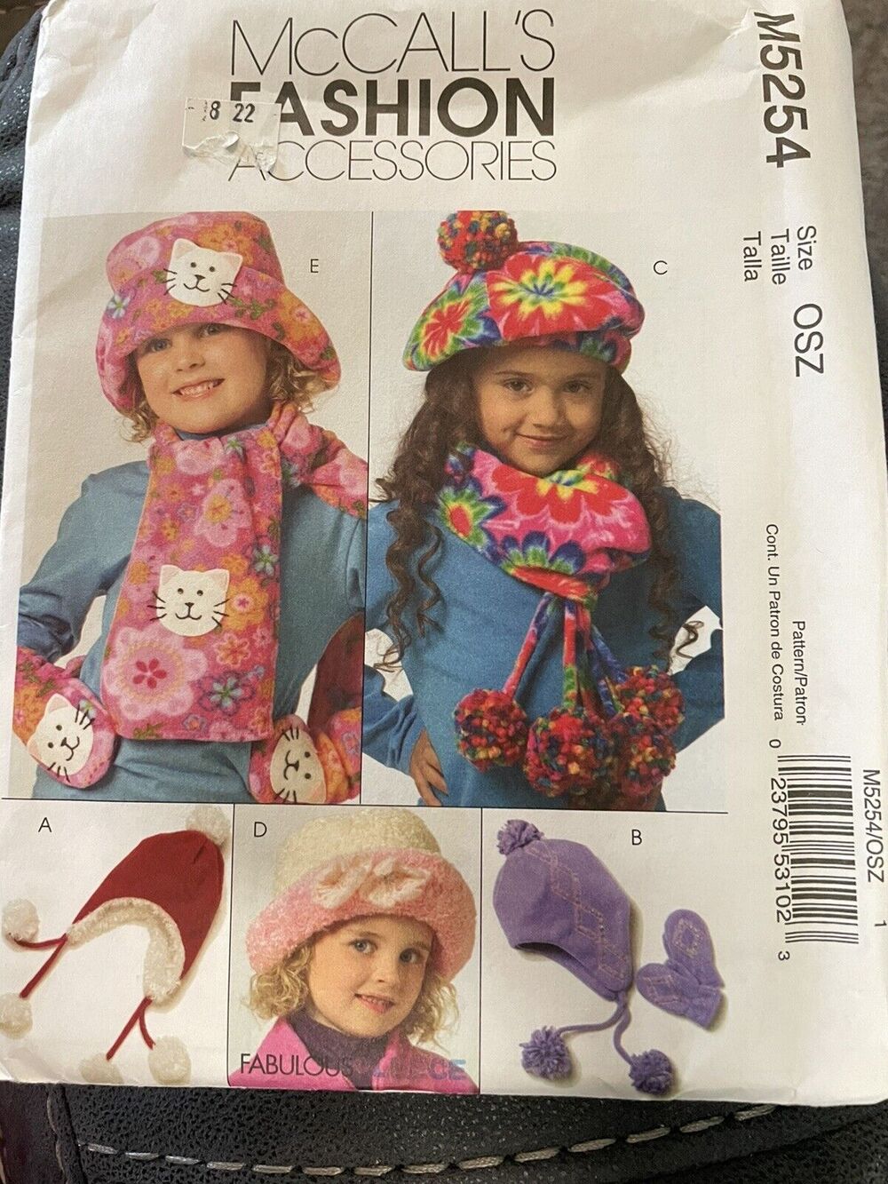 NEW/UNCUT M5254 McCall's Fashion Pattern Children Hats, Mittens, Scarves (OSZ)